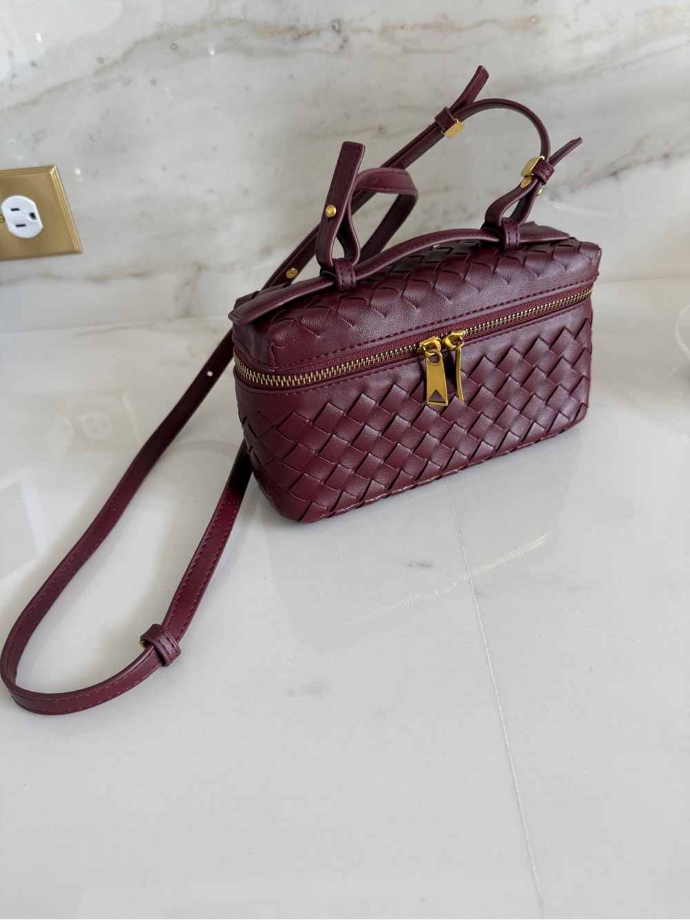 Woven Leather Crossbody Bag in Deep Burgundy